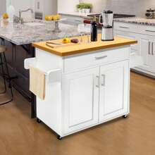Froadp White Kitchen Trolley With Wheels And Worktop - Wooden Serving Cart With Towel Rack And Spice Board - Mobile Kitchen Cabinets - 115 X 90 X 36 Cm - White - View 10