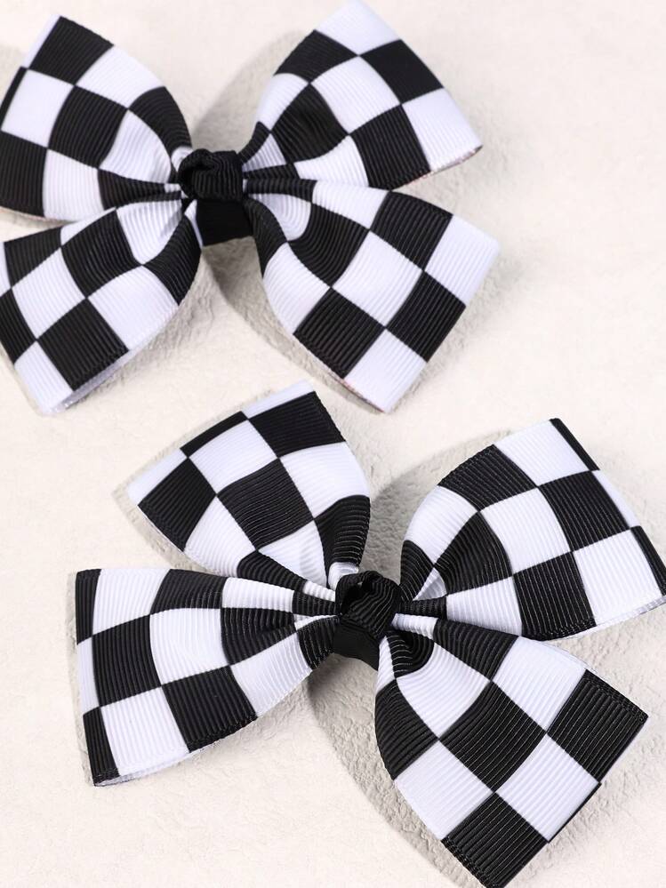 2pcs Toddlers Girls Hair Bow Clips ,Black & White Checkered Hair Bows ,Grosgrain Ribbon Hair Pins ,Alligator Hair Clip ,Kids Teens Hair Accessories ,Fashion Street Hair Barrettes - Multicolor - View 2