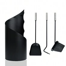 VA-Cerulean Fireplace Tools 4-Piece Stainless Steel - Modern Oven Tool Set With Poker, Fireplace Shovel, Ash Brush And Stand - Fireplace Set In Classic Design With Stainless Steel Handles - Black - View 3