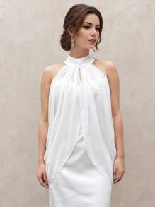 1pc White Bridal Chiffon Tube Top Draping Shawl, Adjustable Backless, Shoulder Strap Wedding Accessory Fall Clothes For Women - Multicolor - View 3