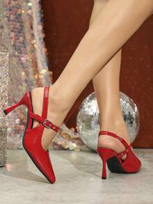 Women's Pointed Toe Red High Heel Shoes - Red - View 5