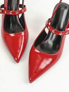 Women's Pointed Toe Red High Heel Shoes - Red - View 6