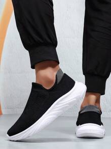 1 Pair Loose Fit Casual Sports Shoes For Women, Couples Elastic Knit Sneakers, Lightweight & Breathable Walking Shoes For Women