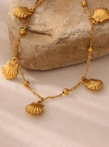 Vòng chân bằng thép không gỉ hình vỏ sò, cá heo và sao biển thuộc bộ sưu tập Summer Beach Ocean dành cho nữ. - Vàng - Xem 4