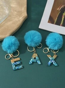 1pc Creative Letter Stone Resin Keychain With Butterfly Tassel, Girl Key Chain - Blue - View 5