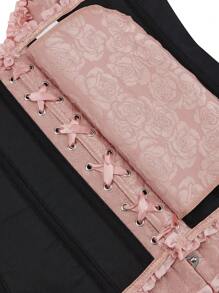 束胸衣，经典束胸衣，无肩带，甜美合身，有骨紧身衣，荷叶边露背，修身束腰，化妆舞会服装，万圣节 - 藕粉色 - 查看 8