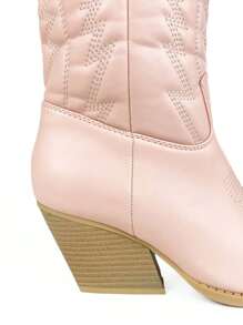 High-Quality Women's Cowboy Boots With Thick Heels, Punk Y2K Style, Mid-Calf Boots For Women's Jackets - Baby Pink - View 6