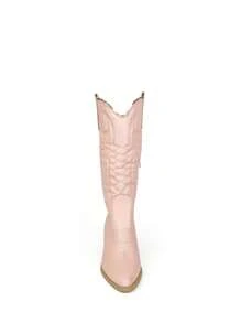 High-Quality Women's Cowboy Boots With Thick Heels, Punk Y2K Style, Mid-Calf Boots For Women's Jackets - Baby Pink - View 4