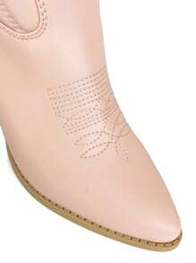 High-Quality Women's Cowboy Boots With Thick Heels, Punk Y2K Style, Mid-Calf Boots For Women's Jackets - Baby Pink - View 5