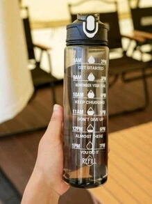 1 Stück 2000ml oder 750ml transparente Plastikwasserflasche mit bedrucktem Slogan, Wasser-Flasche für Innen- und Außensport - transparent schwarz - Übersicht 8