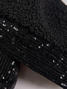 ZIAI High Quality Sequin Fur Trimmed Fashion Winter Warm Fur Hooded Women's Short Padded Coat - Black - View 8