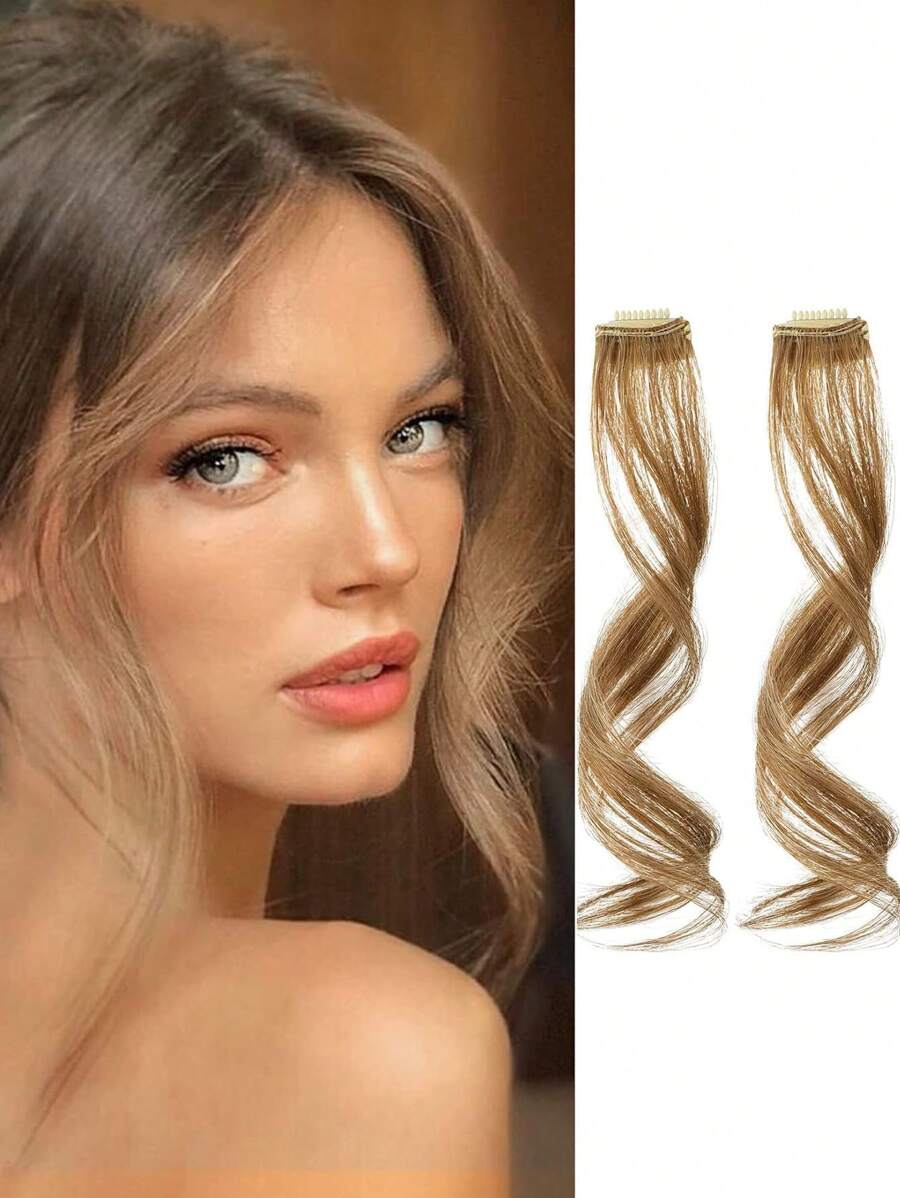 Flequillo marrón de lino, 2 piezas Flequillo que se clipa en el frente y en los lados de la cabeza, Trenzas largas, flequillo de clip de pelo con tramas sintéticas con flequillo largo tipo barba de dragón de 10 pulgadas y 14 pulgadas
