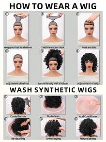 Curly Wigs For Women Synthetic Loose Wig Black 18 Inch Natural Cosplay Hair Wig With Bangs Heat Resistant Wig - màu đen - Xem 10