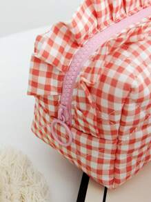 1 件/套红色小棋盘带蕾丝便携式清新化妆包，时尚休闲时尚便携式化妆包，多功能，大容量大收纳袋，可装钱包、口红、卫生巾、袋垫、硬币、钥匙、耳机、空气盒 - 紅色 - 查看 6