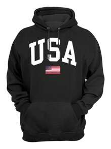 Men's Casual Sweatshirt Cold Weather Hooded Sweatshirt Usa - 黑色 - 查看 1