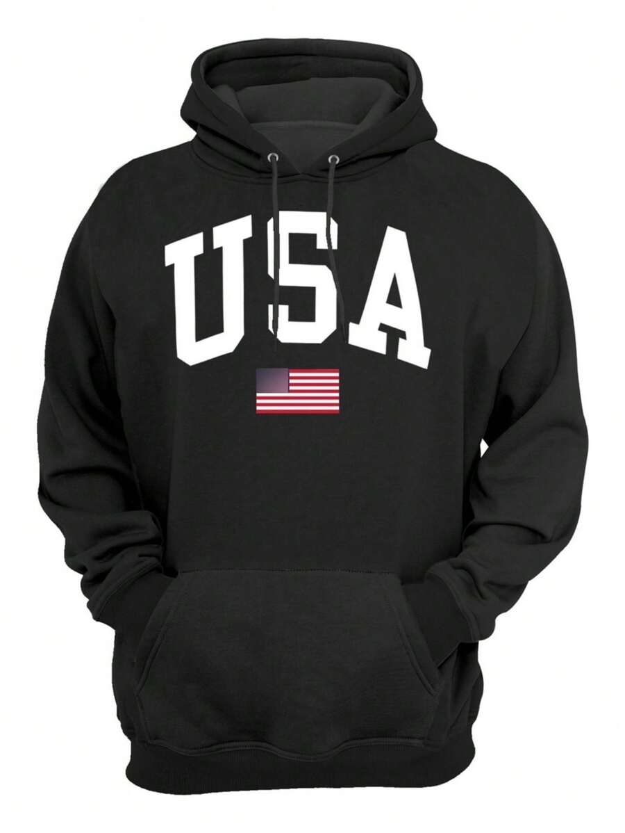 Men's Casual Sweatshirt Cold Weather Hooded Sweatshirt Usa - 黑色 - 查看 1