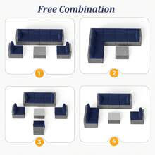 Revamped 7-Piece Modular Outdoor Wicker Sectional Set With Dark Grey Finish & Included Coffee Table For Porch, Balcony & Backyard - 藏蓝色 - 查看 3