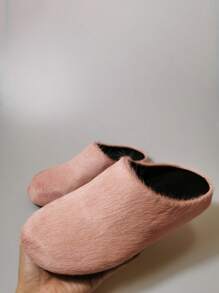 新款毛绒一脚蹬拖鞋，秋冬厚底休闲室内外家居服 - 粉色 - 查看 2