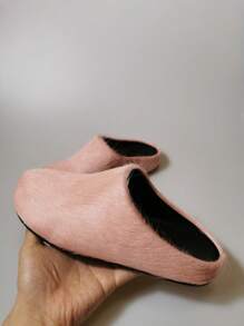 新款毛绒一脚蹬拖鞋，秋冬厚底休闲室内外家居服 - 粉色 - 查看 4