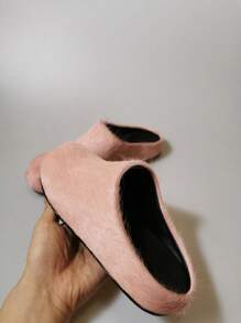 新款毛绒一脚蹬拖鞋，秋冬厚底休闲室内外家居服 - 粉色 - 查看 3