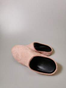 新款毛绒一脚蹬拖鞋，秋冬厚底休闲室内外家居服 - 粉色 - 查看 6