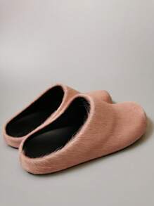 新款毛绒一脚蹬拖鞋，秋冬厚底休闲室内外家居服 - 粉色 - 查看 8