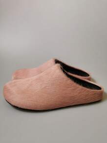 新款毛绒一脚蹬拖鞋，秋冬厚底休闲室内外家居服 - 粉色 - 查看 9