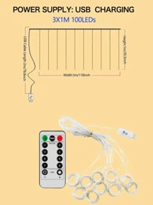 2 pièces 100/200/300 Guirlandes Lumineuses de Rideau avec 8 Modes, Alimentées par USB avec Télécommande, Guirlandes Lumineuses Féeriques Idéales pour Mariage, Noël et Décoration de Fête à la Maison