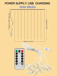 2 pièces 100/200/300 Guirlandes Lumineuses de Rideau avec 8 Modes, Alimentées par USB avec Télécommande, Guirlandes Lumineuses Féeriques Idéales pour Mariage, Noël et Décoration de Fête à la Maison