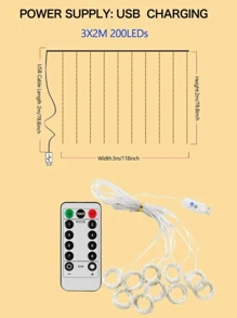 2 pièces 100/200/300 Guirlandes Lumineuses de Rideau avec 8 Modes, Alimentées par USB avec Télécommande, Guirlandes Lumineuses Féeriques Idéales pour Mariage, Noël et Décoration de Fête à la Maison