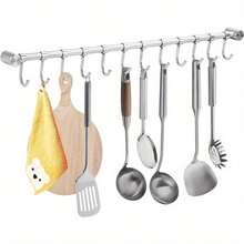 Utensil Rack Stainless Steel Wall Mounted Utensil Hooks With 12 Removable Hooks Kitchen Utensils Holder Utensil Hanging Rack Rail 52Cm (15.6") - Silver - View 2