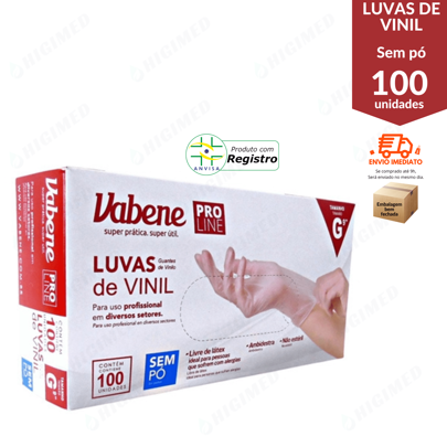 Luva de Vinil sem Pó sem látex com 100 unid - G - Vabene