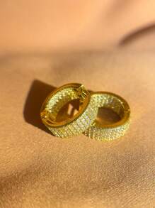 Women's Round Hoop Earrings Studded Inside And Outside With Zirconia Stone, 18k Gold Plated And 925 Silver - 金色 - 查看 1