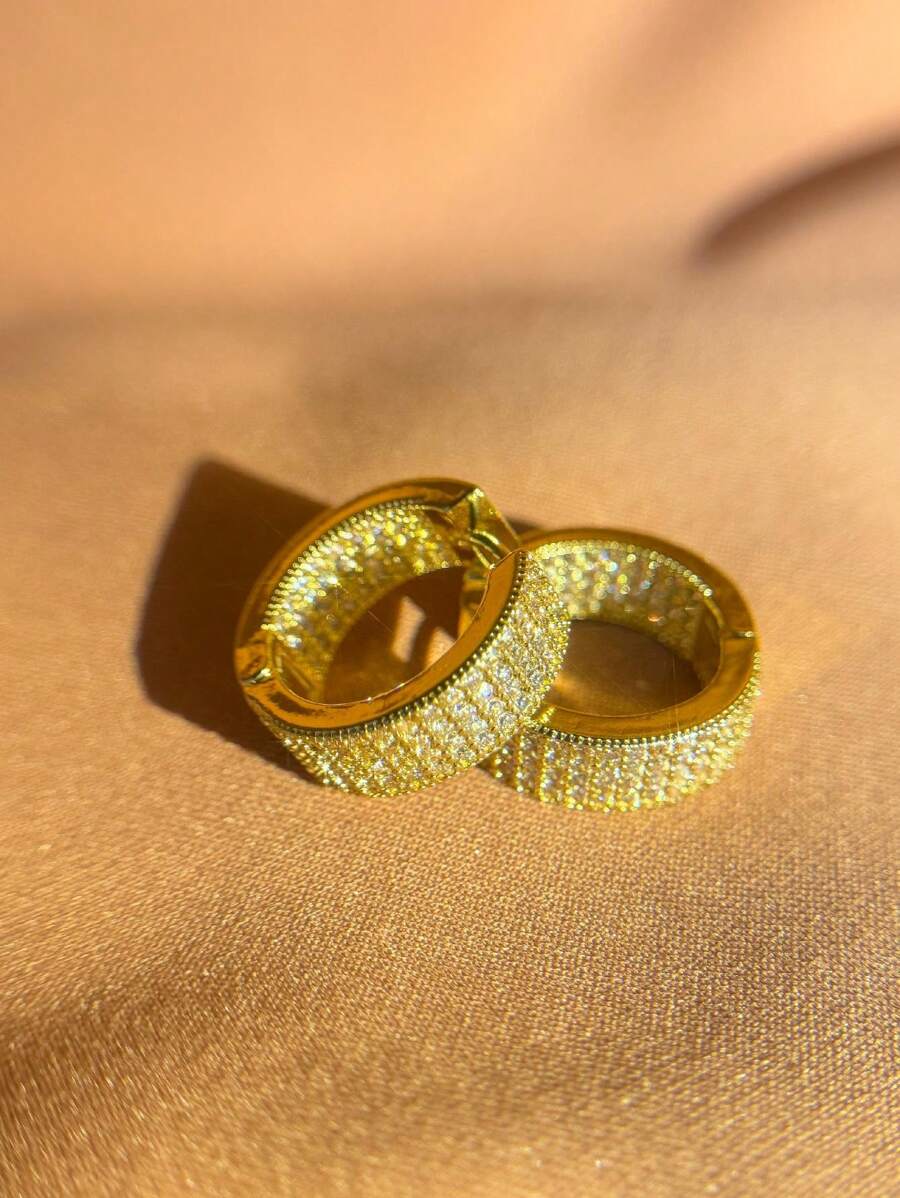 Women's Round Hoop Earrings Studded Inside And Outside With Zirconia Stone, 18k Gold Plated And 925 Silver - 金色 - 查看 1