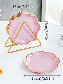 6pcs Set With Metal Rack, Plates, Square Tray, Waste Tray, Bone Tray, Fruit Tray, Dessert Tray, Cake Tray, Snack Tray, Breakfast Tray, Kitchen Supplies, Kitchen Utensils, Tableware Accessories