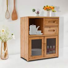 Kitchen Pantry Sideboard, Storage Cabinet With Drawer And Doors, Open Platform Cabinet, Quick Assembly Cupboard Shelf, 16.5in Long, For Dining Room Hallway Living Room Office, Wood Color - Brown - View 1