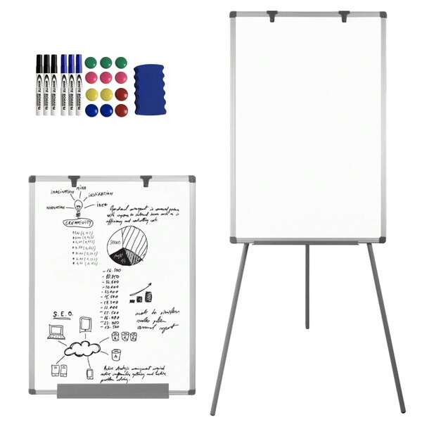 VA-Cerulean Paperboard avec support 60 x 90 cm, tableau blanc magnétique, tableau magnétique blanc effaçable, tableau de présentation, chevalet réglable en hauteur, porte-papier, trépied