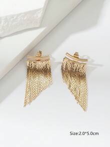 2pcs Elegant Chain Tassel Long Earrings, Suitable For Women's Dates, Parties, Mother's Day Gifts - Yellow Gold - View 12