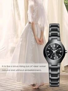 BIDEN 1pc Women's Watch, Casual Business Style, Classic Quartz Watch, Life Waterproof, Comes With Strap Cutting Tool - Black - View 5