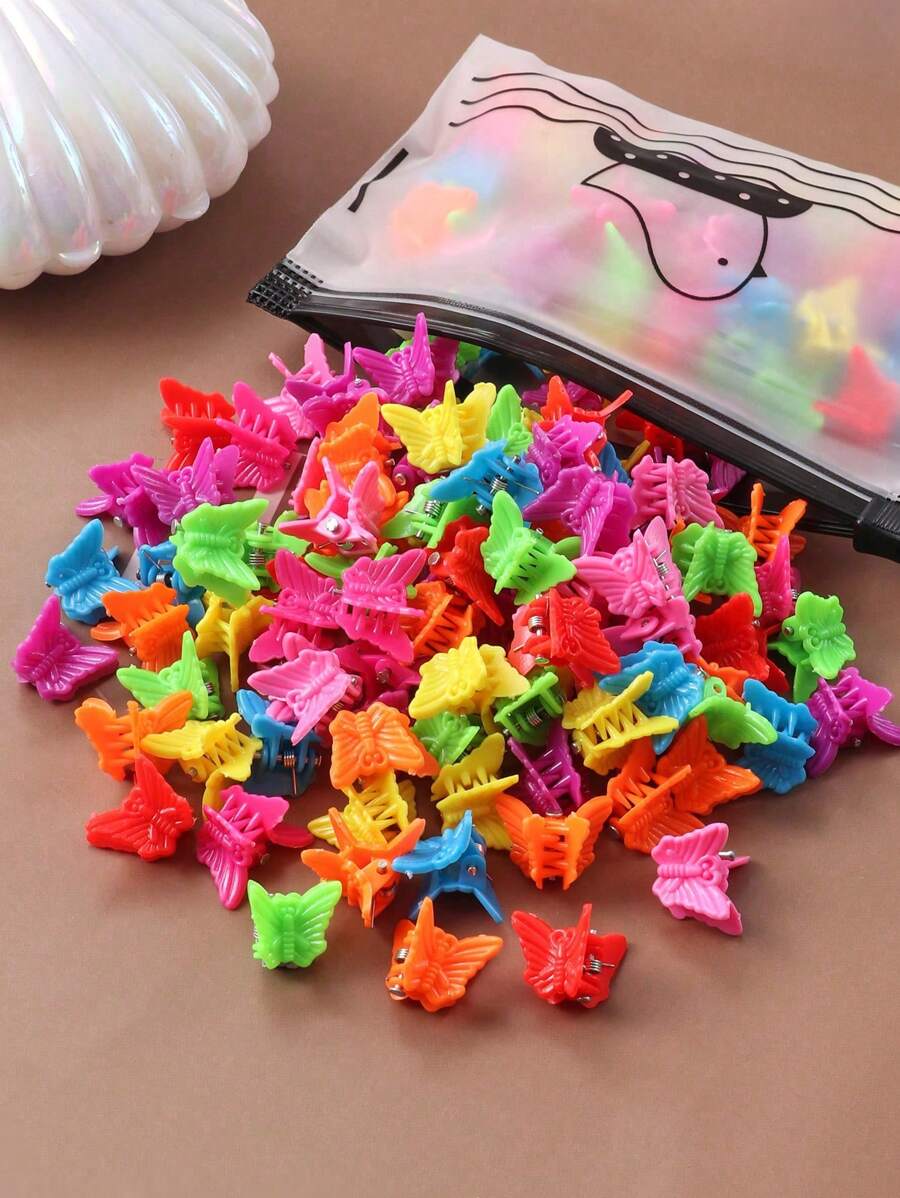 30pcs Girls Random Color Butterfly Design Hair Claw For Hair Decoration - 彩色 - 查看 1