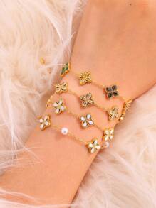 Camhanno 1 件轻奢时尚不锈钢四叶花百搭手链适合节日女友情人节