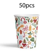 60 件/套圣诞主题一次性派对餐具套装，包括圣诞快乐一次性纸杯、饮水杯/咖啡杯、9 英寸/7 英寸一次性纸盘和甜点盘，圣诞快乐促销 - 彩色 - 查看 7
