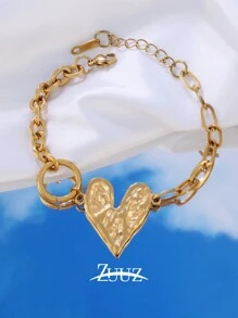 1 件波西米亚风复古不锈钢心形吊坠手链女士珠宝派对礼物爱心吊坠链手链，适合女性日常佩戴