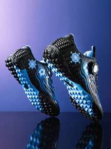 1對男女通用短釘草坪足球鞋，全季節橡膠鞋底，旋轉按鈕條紋，適合日常訓練，專業兒童足球運動鞋 - 寶藍色 - 查看 2