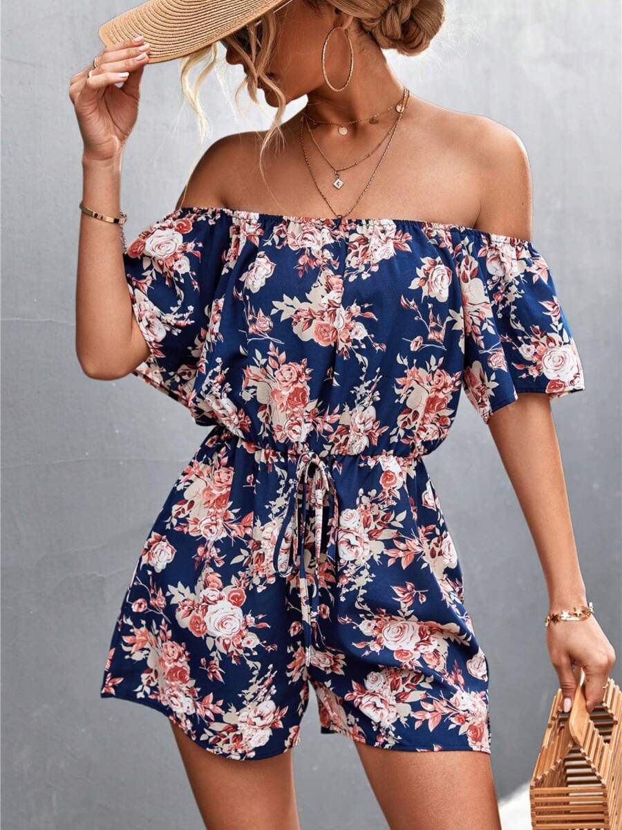 Off Shoulder Floral Summer Romper | SHEIN USA