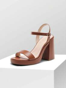 Women Chunky Heel Platform Sandals Open Toe Fashionable Ankle Strap Buckle Decor Heeled Sandals For Halloween Party Evening Prom Wedding - 咖啡棕 - 查看 3