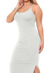 Women's Short Ribbed Dress With Basic Straps - 白色 - 查看 2