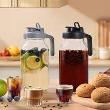 Glass Pitchers With Lid, Set Of 2, 64OZ Leak-Proof Airtight Mason Jars, Wide Mouth Water Jugs For Cold Brew Coffee, Iced Tea, Milk, Food Storage, Sun Tea Jar. - 黑+灰 - 查看 7