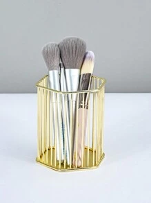 1pc Gold Metal Pen Holder For Desk, Makeup Brushes Cup, Pencil Holders, Office&Home Organizer