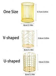 1pc Gold Metal Pen Holder For Desk, Makeup Brushes Cup, Pencil Holders, Office&Home Organizer